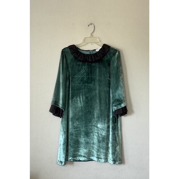 See by Chloe Size 6 Green Velvet Babydoll Dress Ruffle Trim Collar Romantic Glam - Picture 1 of 14